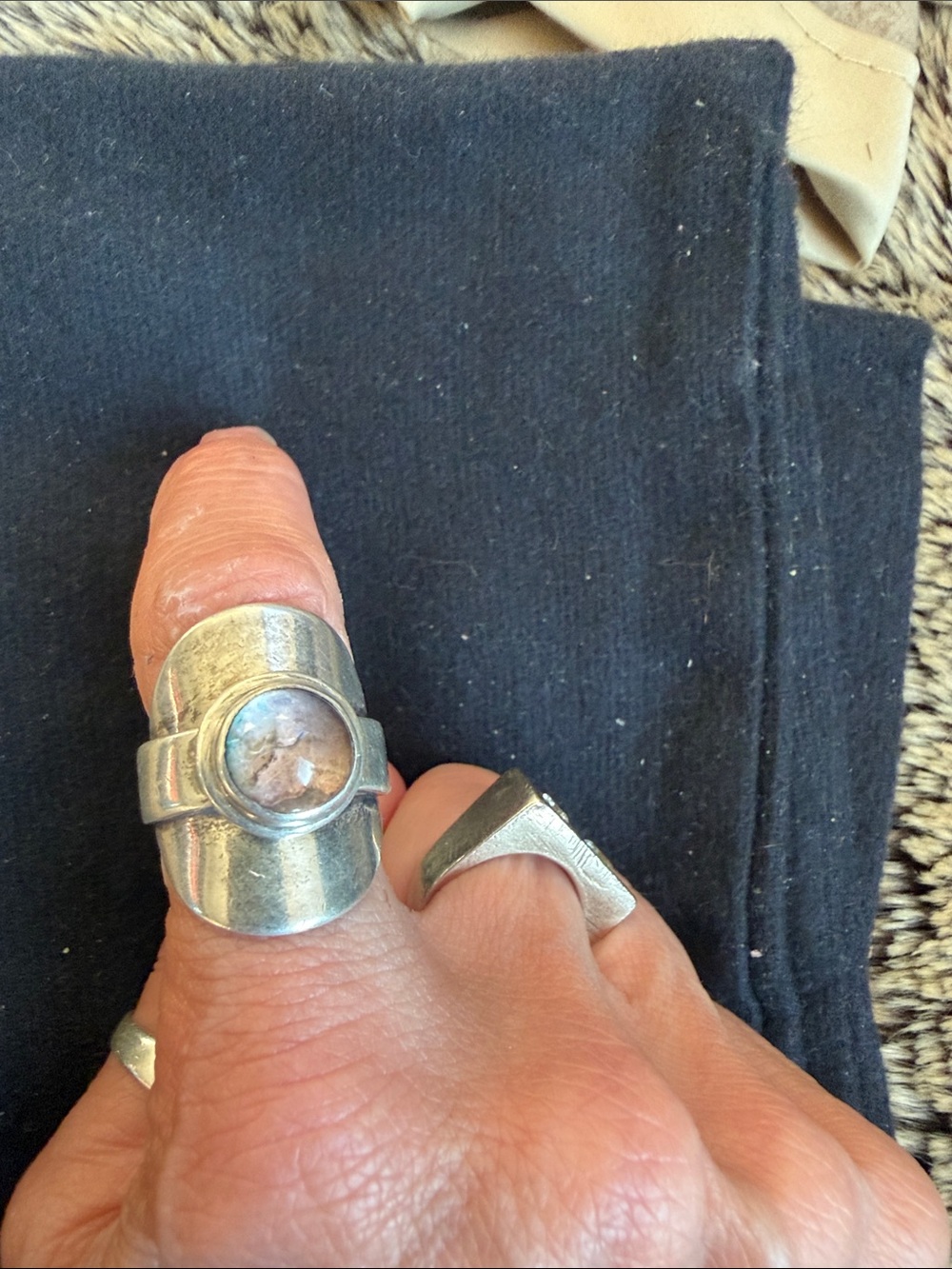 Vintage Sterling Silver Saddle, Statement Ring with Moonstone Cabochon Ring sz 6